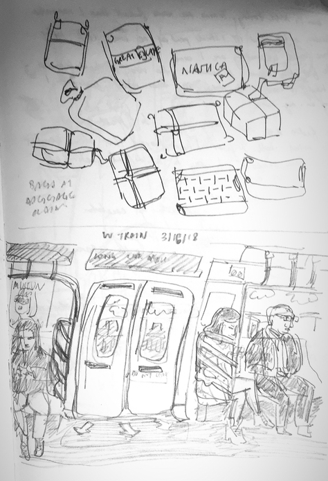 sketch of people on a subway.
