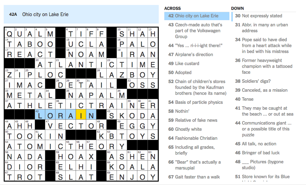 NYT Crossword puzzle Jan 3 2017