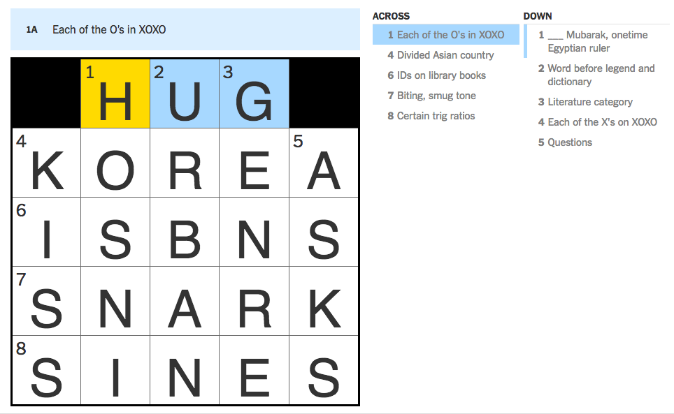 NYT Crossword mini puzzle Jan 3 2017